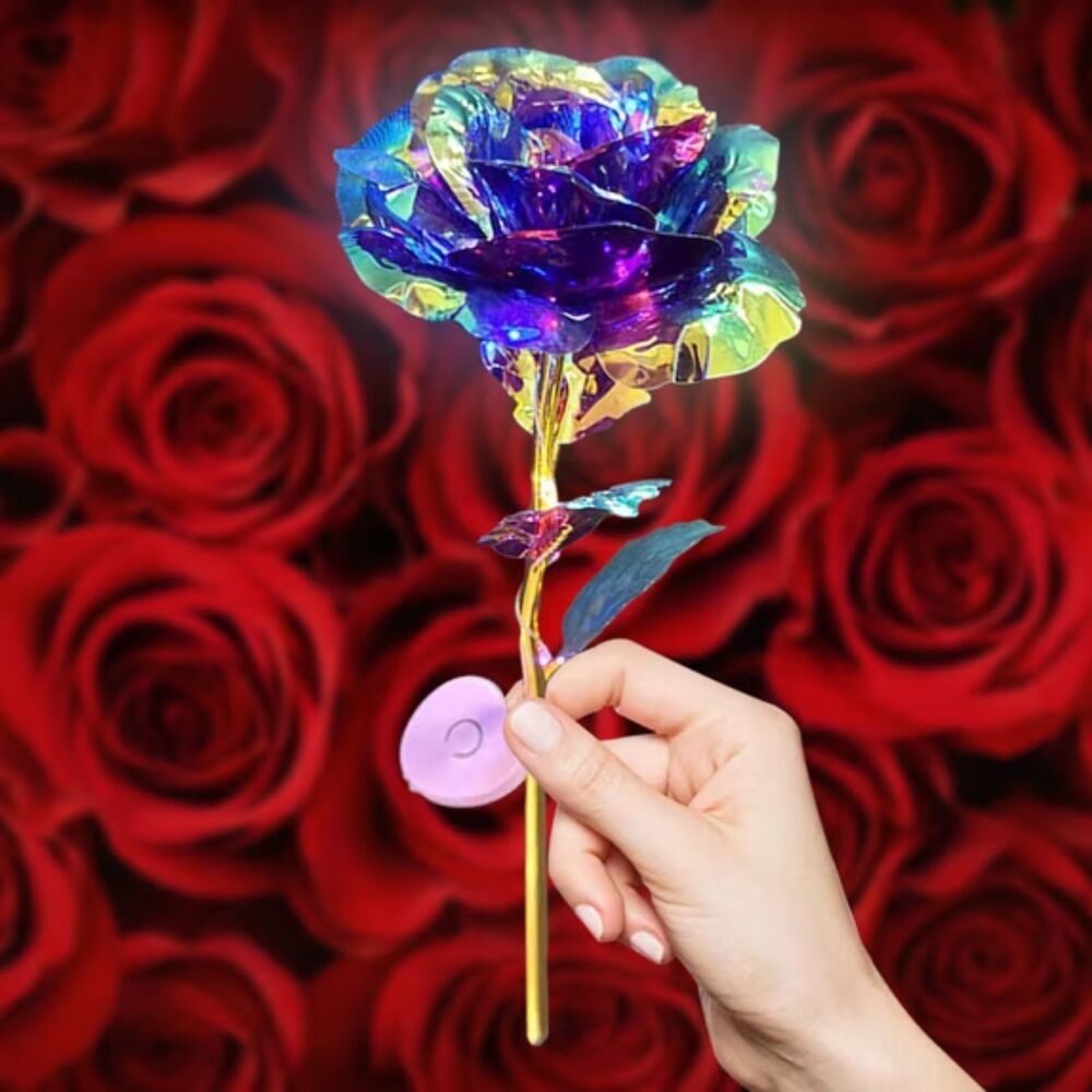 Childom Colorful Iridescent Rose Artificial Purple Flower Satin Lined Gift Box